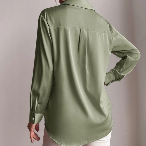 Satin silky button up collared shirt dusty pink - Picture 9 of 12